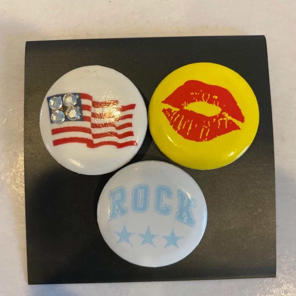 USA Flag Kiss Lips Rock Start 3 Brooch Pin Set $15